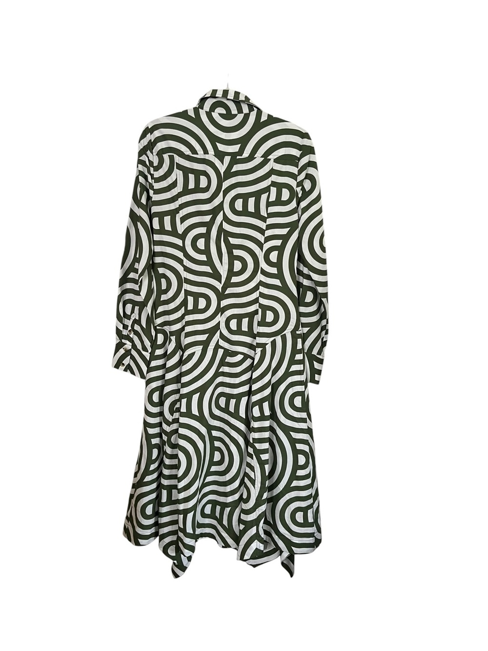 Anthropologie Green Geometric Poplin Shirt Dress Button Front Cotton Size 8 NWT - Picture 6 of 12